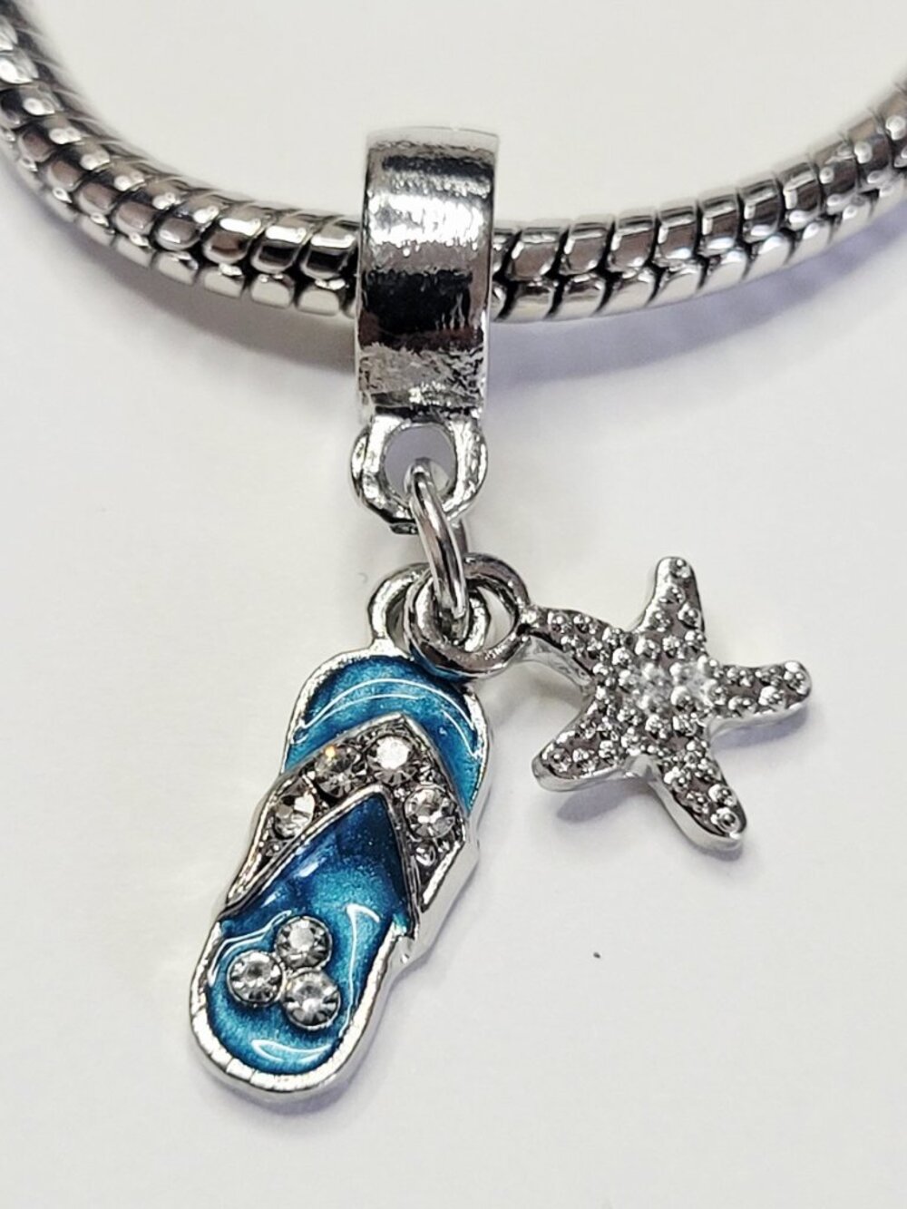 NWT For Pandora Charm Bracelet Blue Silver Color Sandal Starfish Dangle Charm